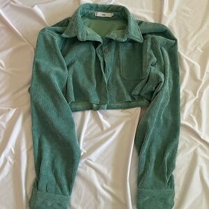 Long Sleeve Crop Green Corduroy Jacket